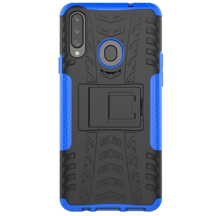 For Galaxy A20s Tire Texture Shockproof TPU+PC Protective Case with Holder