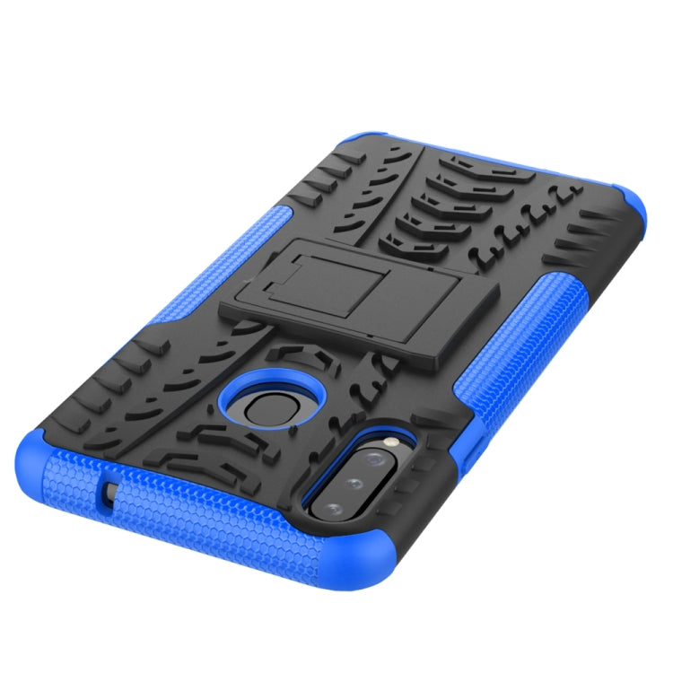 For Galaxy A20s Tire Texture Shockproof TPU+PC Protective Case with Holder