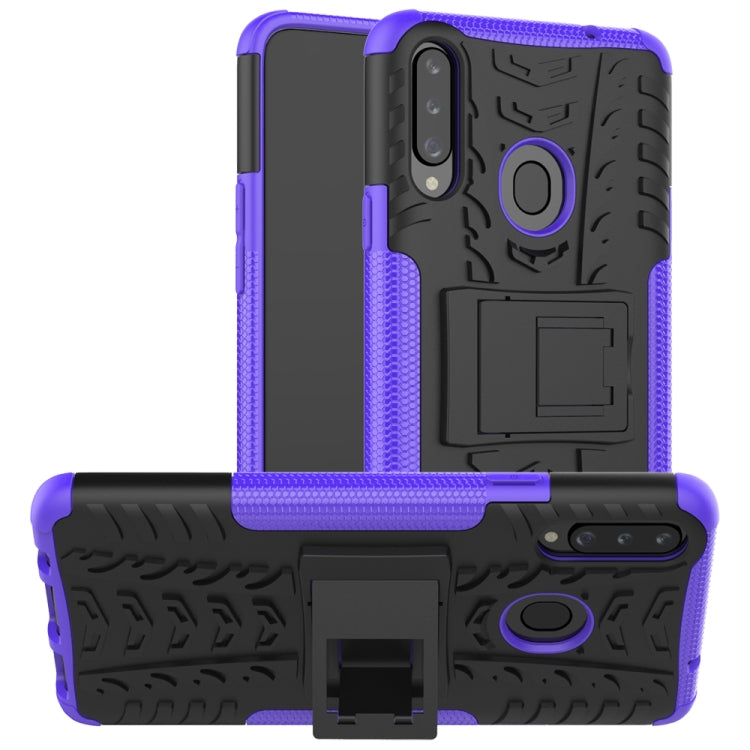 For Galaxy A20s Tire Texture Shockproof TPU+PC Protective Case with Holder