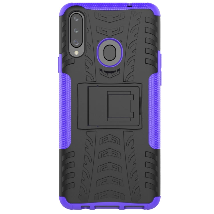 For Galaxy A20s Tire Texture Shockproof TPU+PC Protective Case with Holder