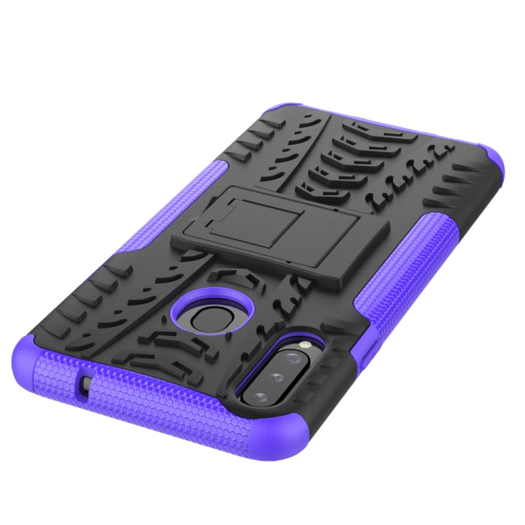 For Galaxy A20s Tire Texture Shockproof TPU+PC Protective Case with Holder