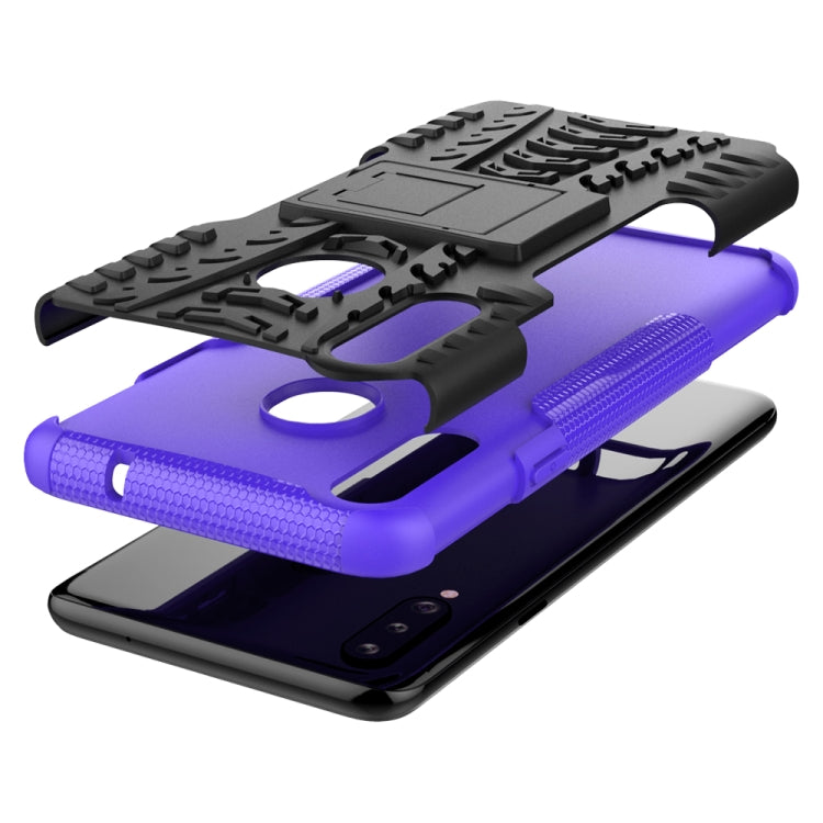 For Galaxy A20s Tire Texture Shockproof TPU+PC Protective Case with Holder