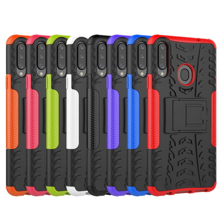 For Galaxy A20s Tire Texture Shockproof TPU+PC Protective Case with Holder