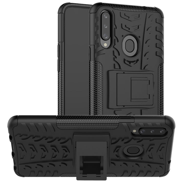 For Galaxy A20s Tire Texture Shockproof TPU+PC Protective Case with Holder