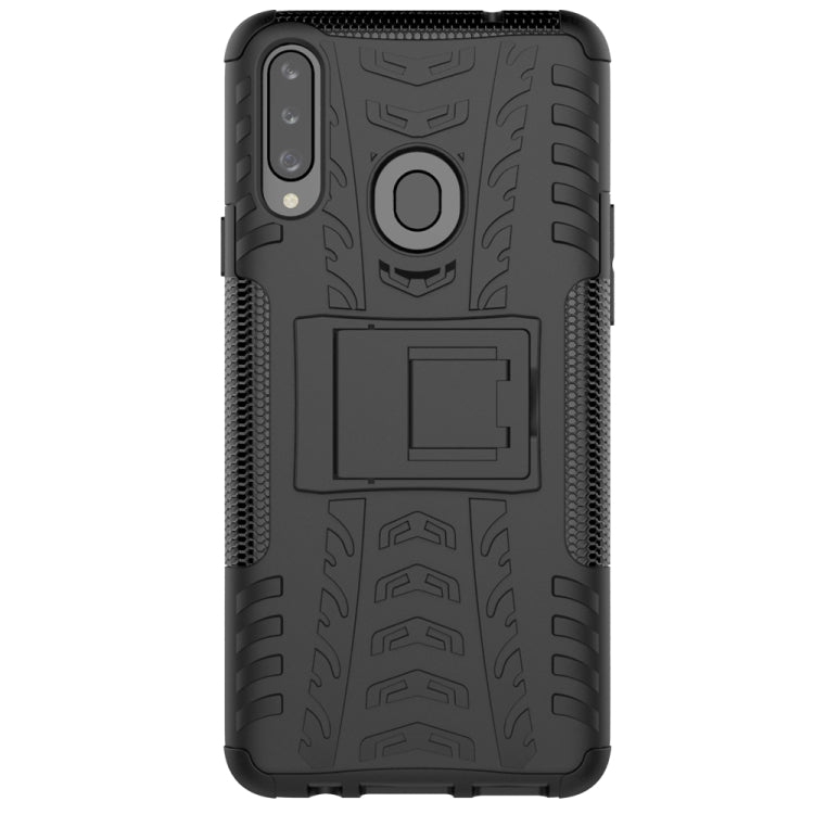 For Galaxy A20s Tire Texture Shockproof TPU+PC Protective Case with Holder