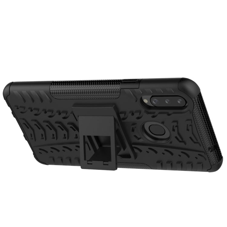 For Galaxy A20s Tire Texture Shockproof TPU+PC Protective Case with Holder