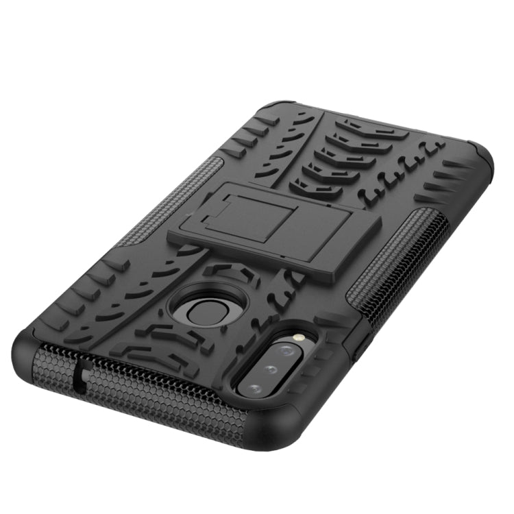 For Galaxy A20s Tire Texture Shockproof TPU+PC Protective Case with Holder