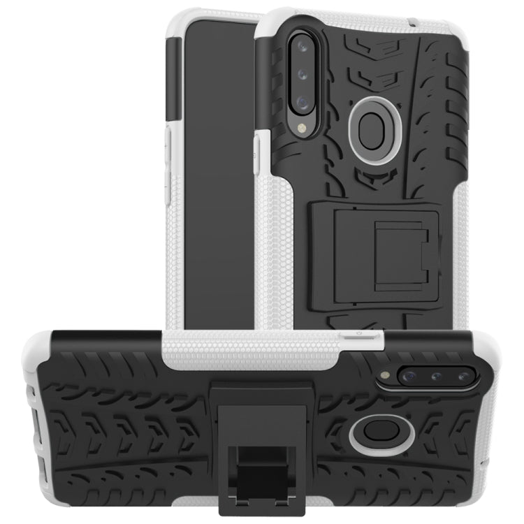 For Galaxy A20s Tire Texture Shockproof TPU+PC Protective Case with Holder