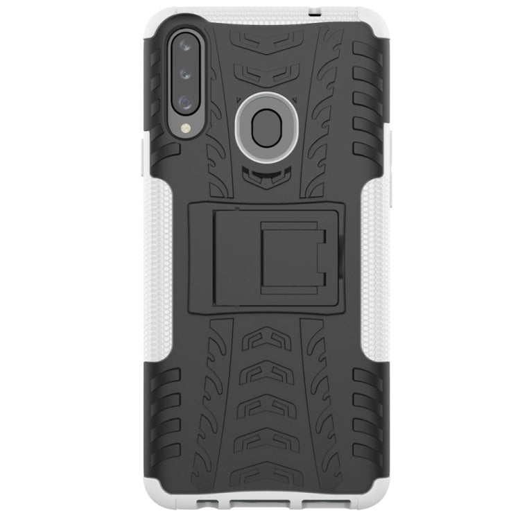 For Galaxy A20s Tire Texture Shockproof TPU+PC Protective Case with Holder