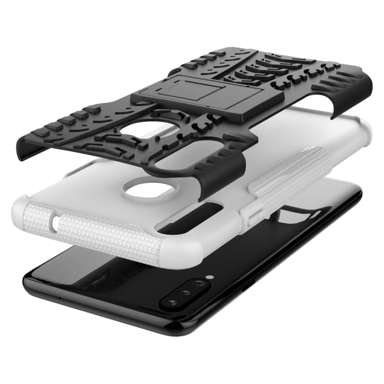 For Galaxy A20s Tire Texture Shockproof TPU+PC Protective Case with Holder