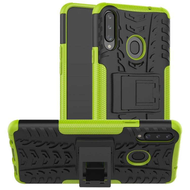 For Galaxy A20s Tire Texture Shockproof TPU+PC Protective Case with Holder
