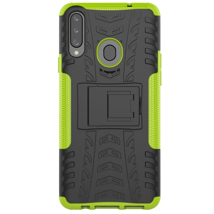 For Galaxy A20s Tire Texture Shockproof TPU+PC Protective Case with Holder