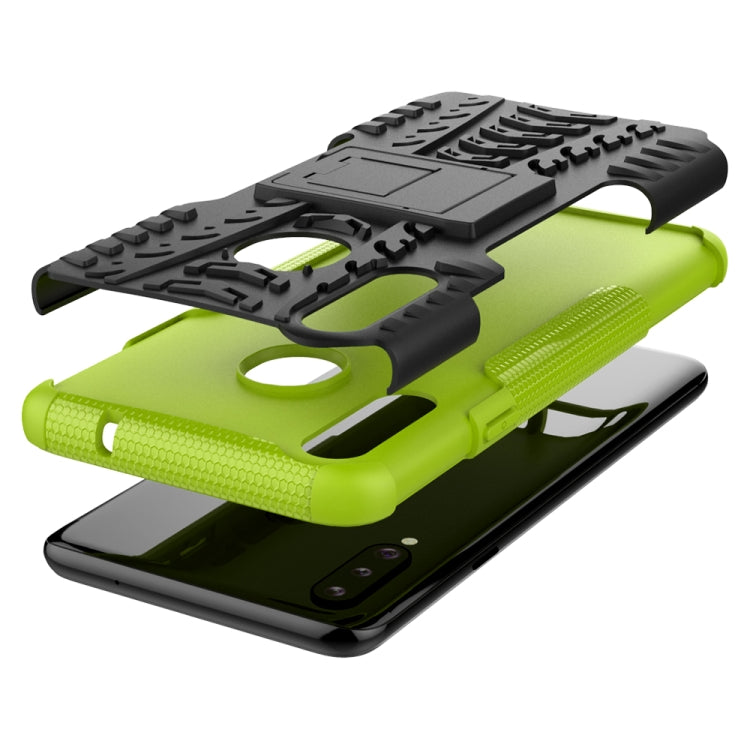 For Galaxy A20s Tire Texture Shockproof TPU+PC Protective Case with Holder