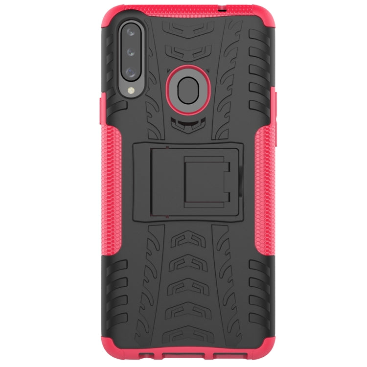 For Galaxy A20s Tire Texture Shockproof TPU+PC Protective Case with Holder