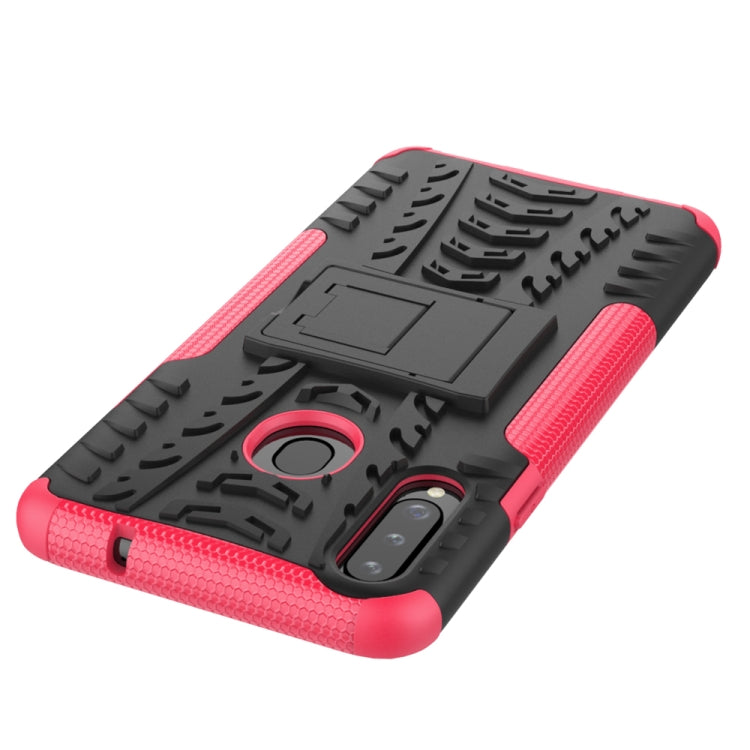 For Galaxy A20s Tire Texture Shockproof TPU+PC Protective Case with Holder