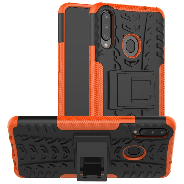 For Galaxy A20s Tire Texture Shockproof TPU+PC Protective Case with Holder