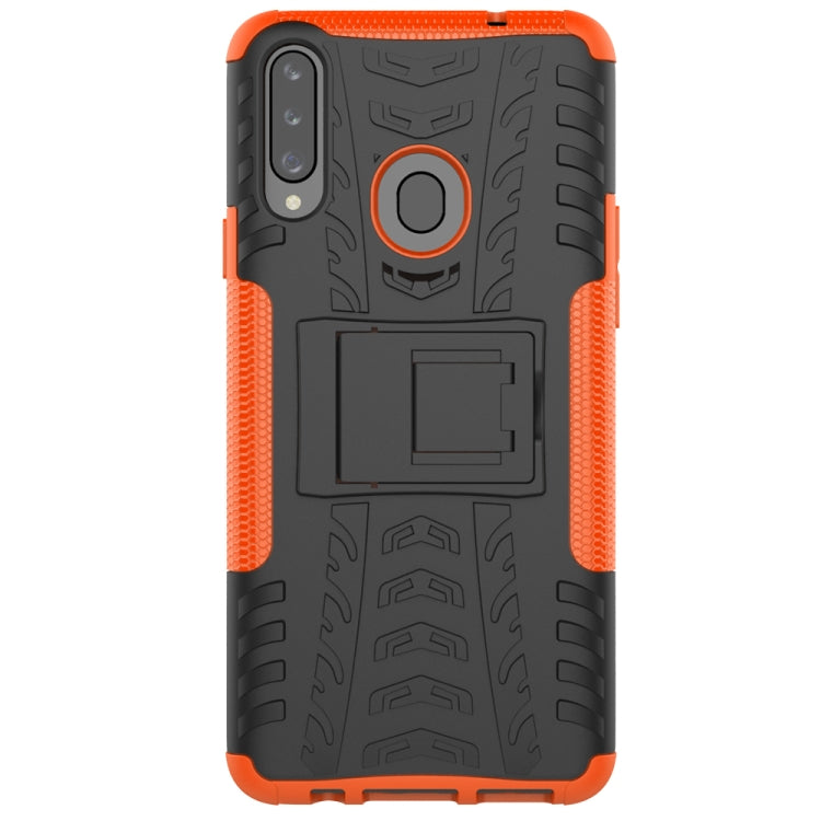 For Galaxy A20s Tire Texture Shockproof TPU+PC Protective Case with Holder