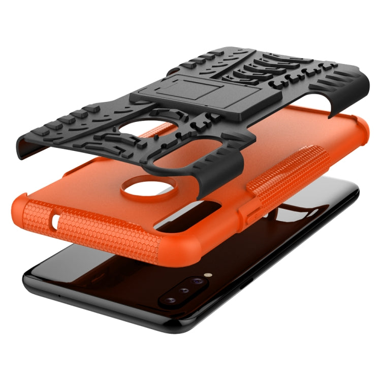 For Galaxy A20s Tire Texture Shockproof TPU+PC Protective Case with Holder