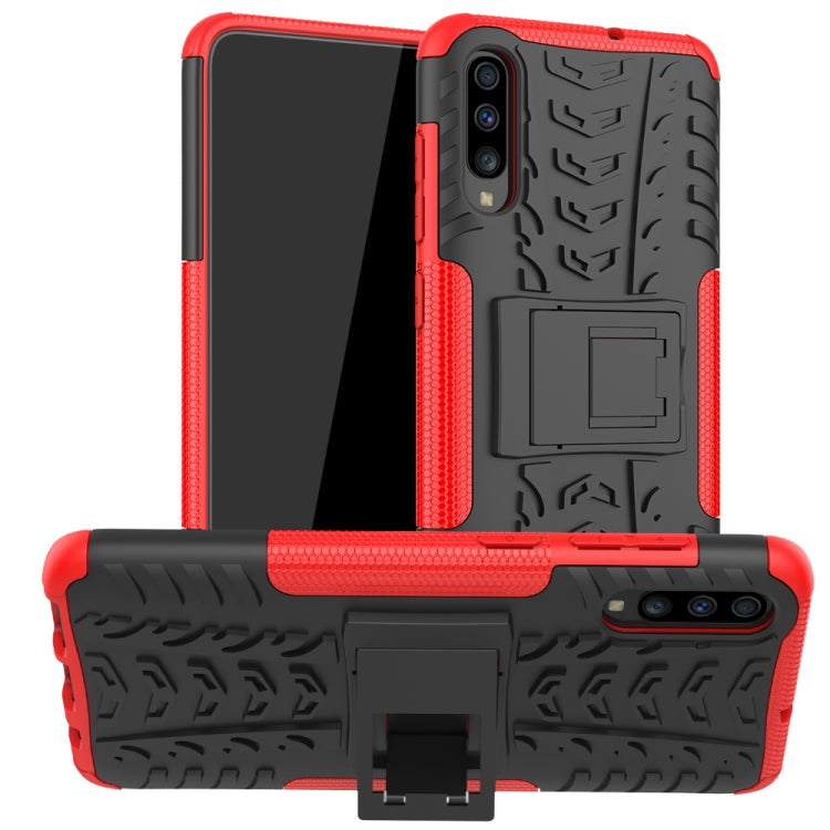 For Galaxy A70s Tire Texture Shockproof TPU+PC Protective Case with Holder