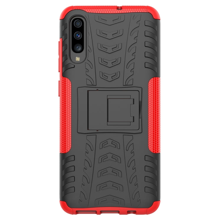 For Galaxy A70s Tire Texture Shockproof TPU+PC Protective Case with Holder