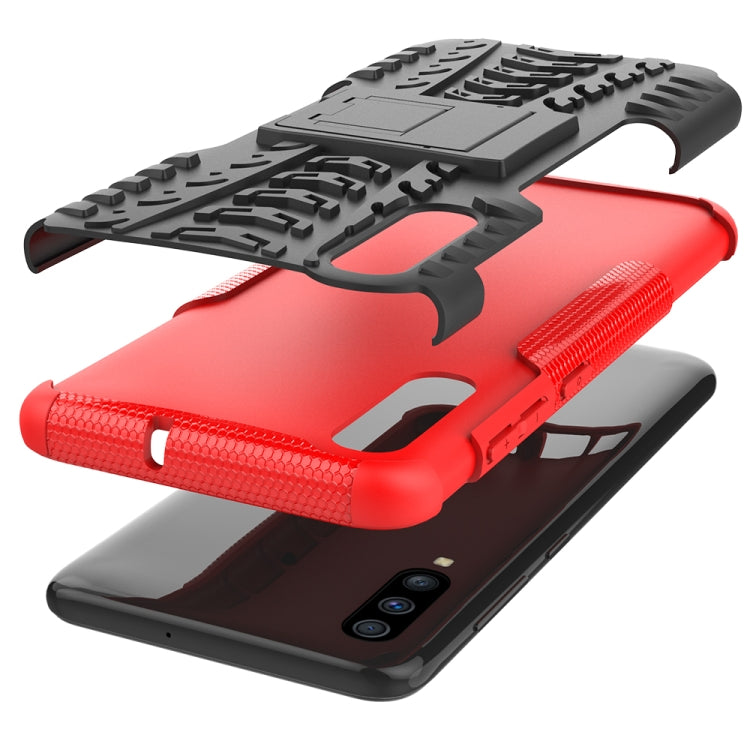 For Galaxy A70s Tire Texture Shockproof TPU+PC Protective Case with Holder