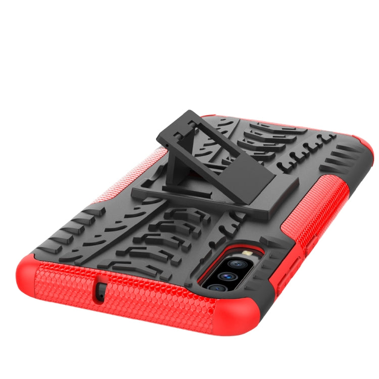 For Galaxy A70s Tire Texture Shockproof TPU+PC Protective Case with Holder