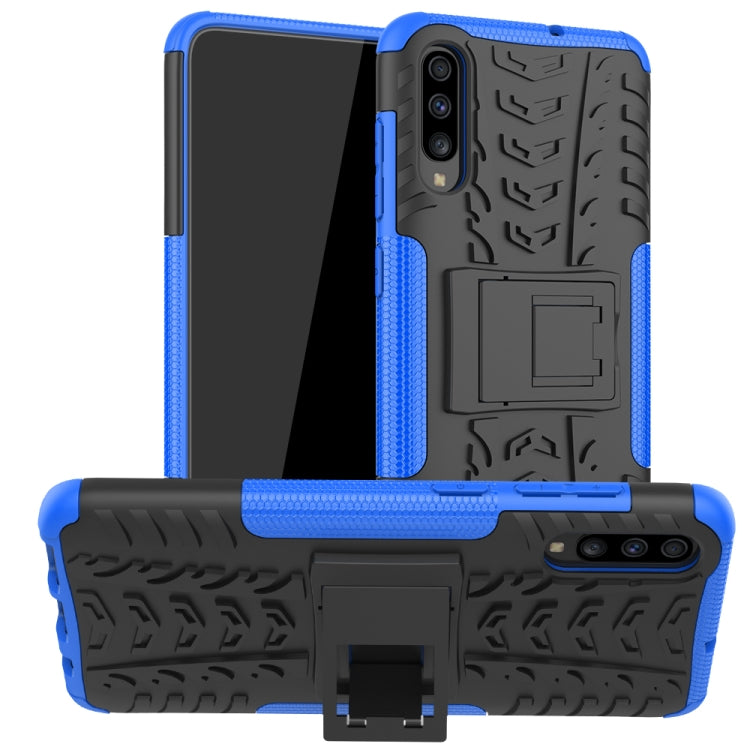 For Galaxy A70s Tire Texture Shockproof TPU+PC Protective Case with Holder