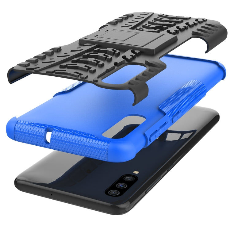 For Galaxy A70s Tire Texture Shockproof TPU+PC Protective Case with Holder