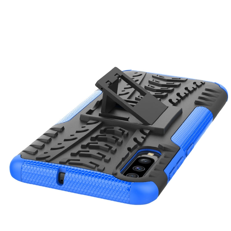 For Galaxy A70s Tire Texture Shockproof TPU+PC Protective Case with Holder