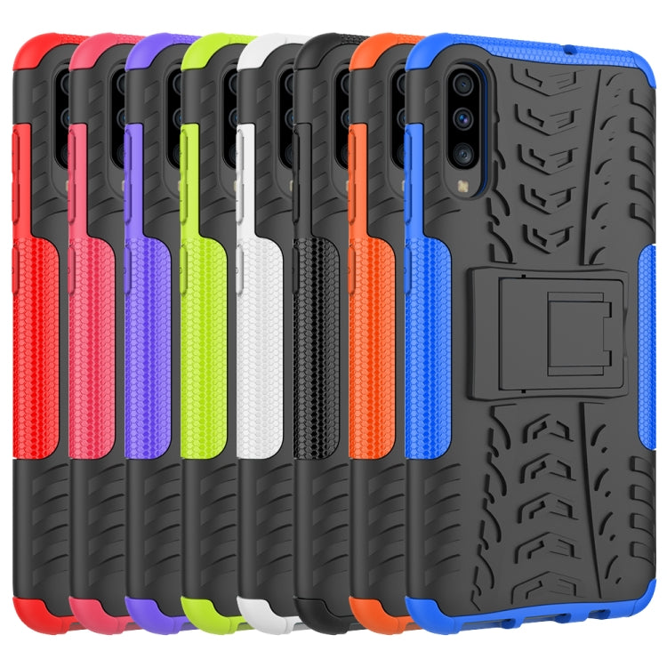 For Galaxy A70s Tire Texture Shockproof TPU+PC Protective Case with Holder