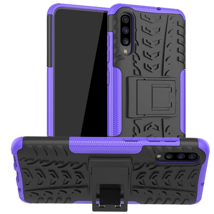 For Galaxy A70s Tire Texture Shockproof TPU+PC Protective Case with Holder