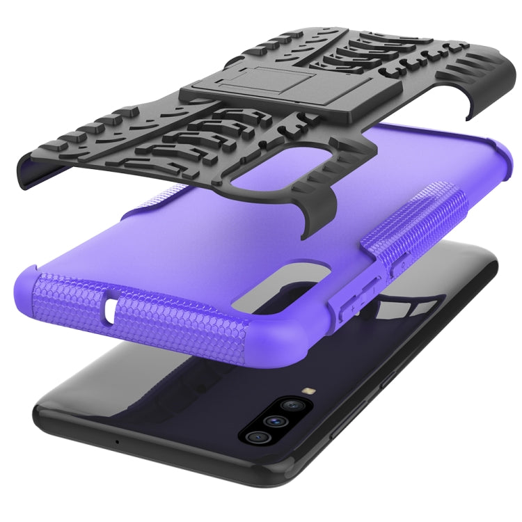 For Galaxy A70s Tire Texture Shockproof TPU+PC Protective Case with Holder
