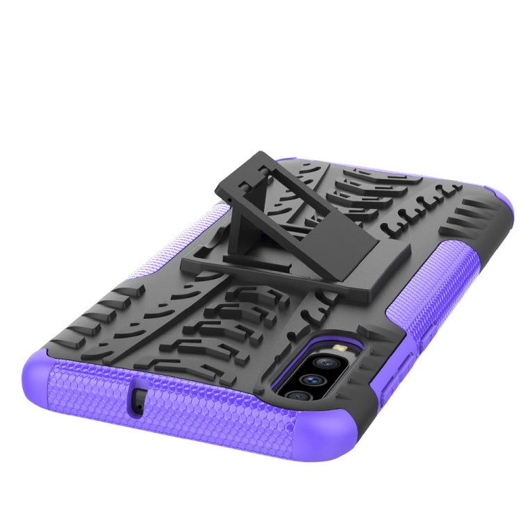 For Galaxy A70s Tire Texture Shockproof TPU+PC Protective Case with Holder