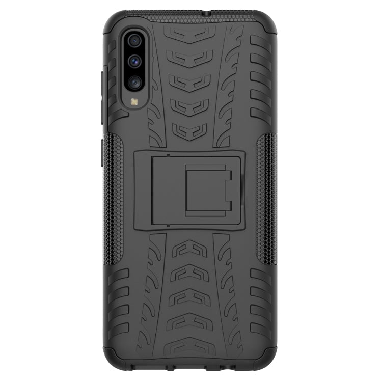 For Galaxy A70s Tire Texture Shockproof TPU+PC Protective Case with Holder