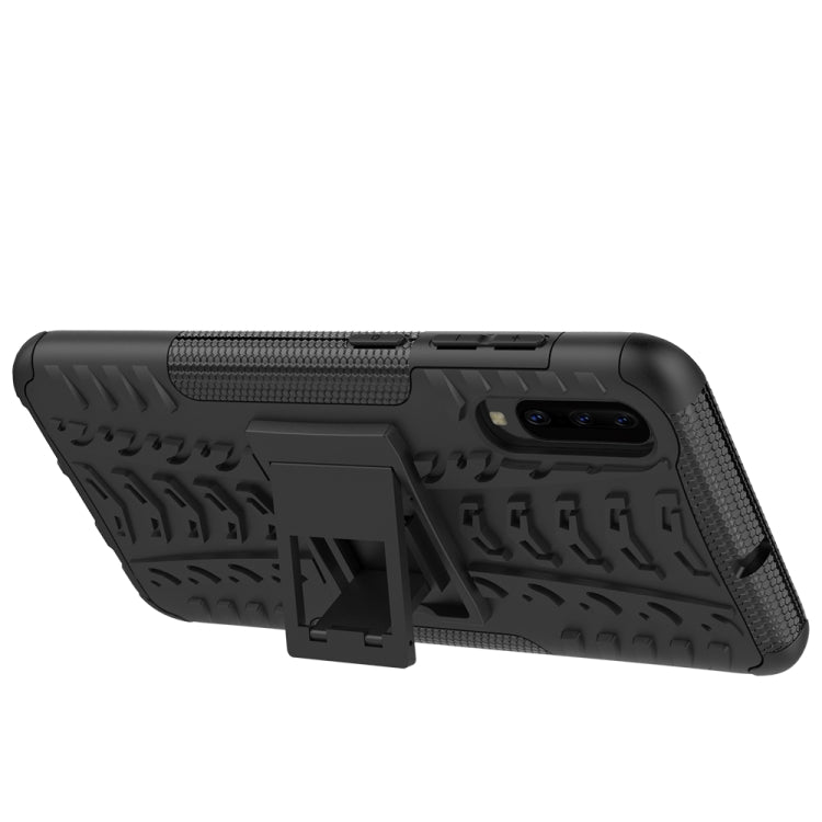 For Galaxy A70s Tire Texture Shockproof TPU+PC Protective Case with Holder
