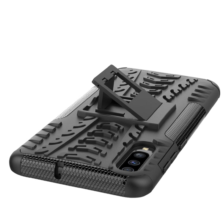For Galaxy A70s Tire Texture Shockproof TPU+PC Protective Case with Holder