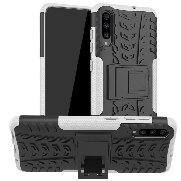 For Galaxy A70s Tire Texture Shockproof TPU+PC Protective Case with Holder