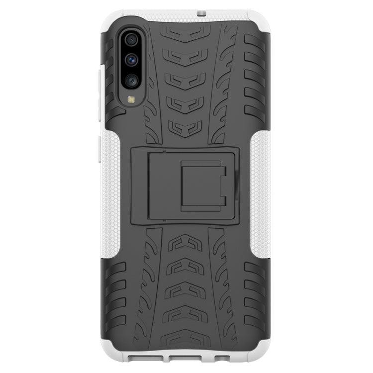 For Galaxy A70s Tire Texture Shockproof TPU+PC Protective Case with Holder