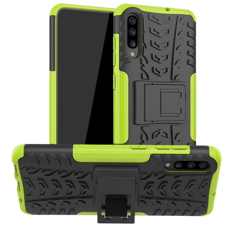 For Galaxy A70s Tire Texture Shockproof TPU+PC Protective Case with Holder