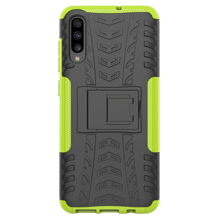 For Galaxy A70s Tire Texture Shockproof TPU+PC Protective Case with Holder