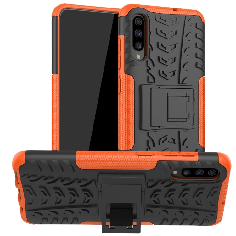 For Galaxy A70s Tire Texture Shockproof TPU+PC Protective Case with Holder