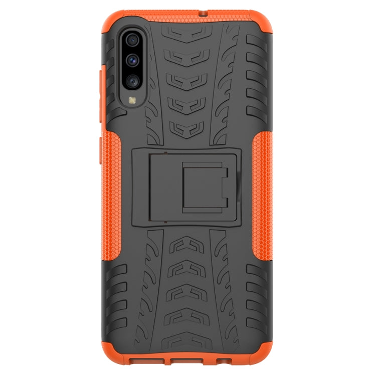For Galaxy A70s Tire Texture Shockproof TPU+PC Protective Case with Holder