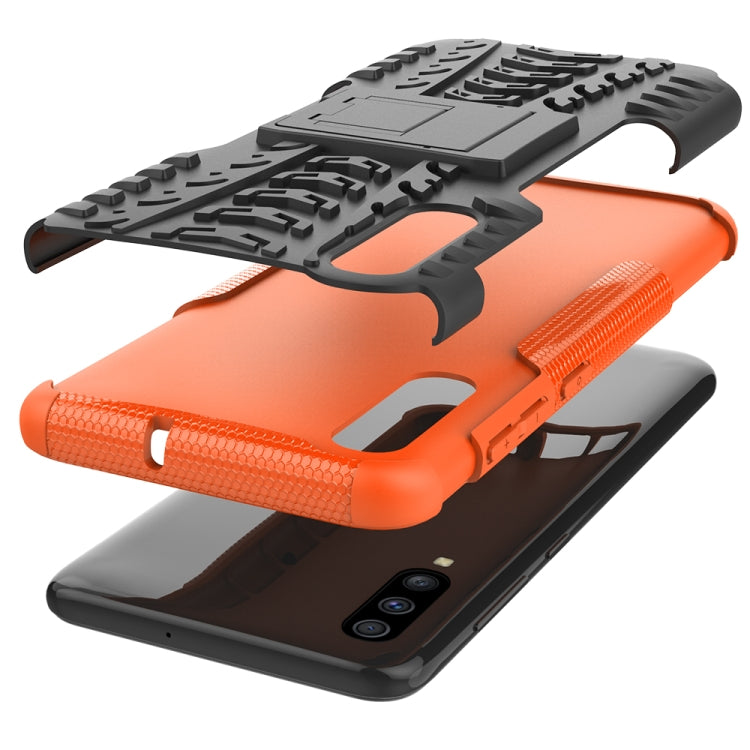 For Galaxy A70s Tire Texture Shockproof TPU+PC Protective Case with Holder