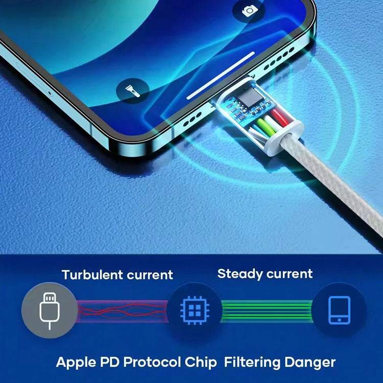 20W PD USB-C / Type-C to 8 Pin Data Cable, Cable Length: 1m
