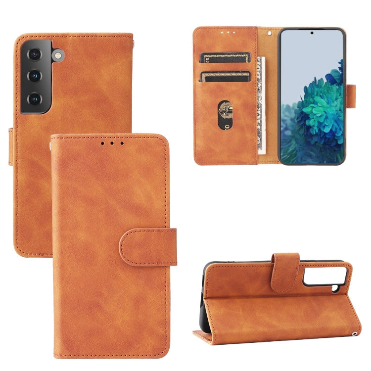 For Samsung Galaxy S22 5G Skin Feel Magnetic Buckle Calf Texture PU Phone Case