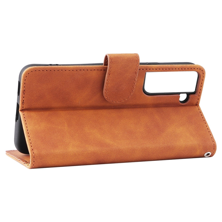 For Samsung Galaxy S22 5G Skin Feel Magnetic Buckle Calf Texture PU Phone Case