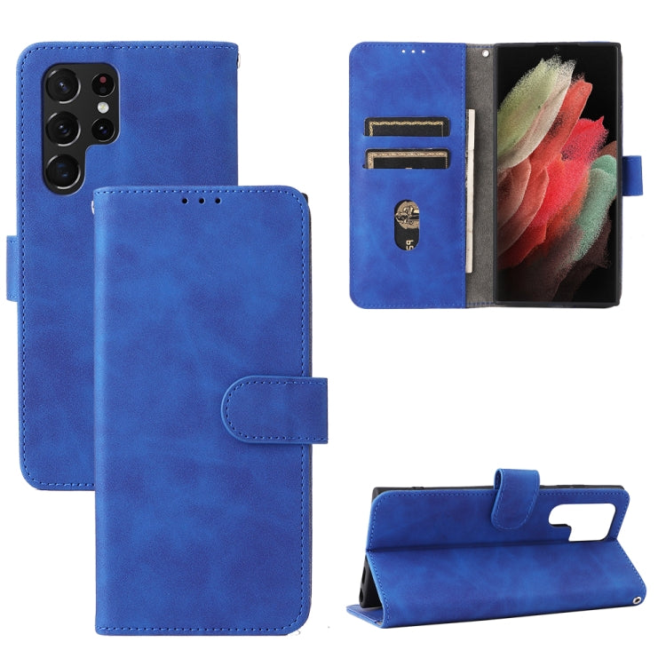 For Samsung Galaxy S22 Ultra 5G Skin Feel Magnetic Buckle Calf Texture PU Phone Case