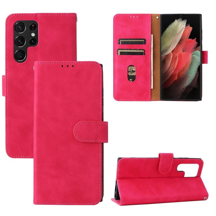 For Samsung Galaxy S22 Ultra 5G Skin Feel Magnetic Buckle Calf Texture PU Phone Case