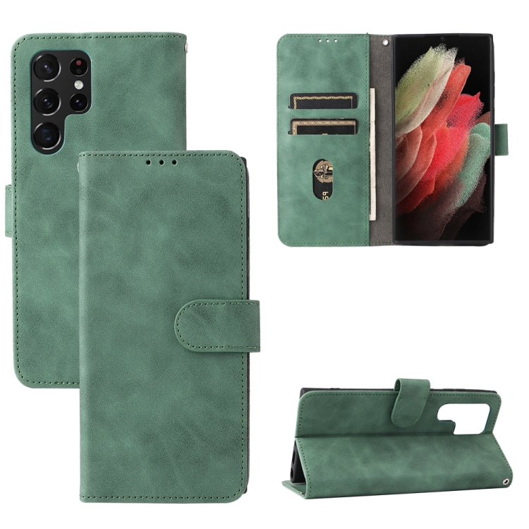 For Samsung Galaxy S22 Ultra 5G Skin Feel Magnetic Buckle Calf Texture PU Phone Case