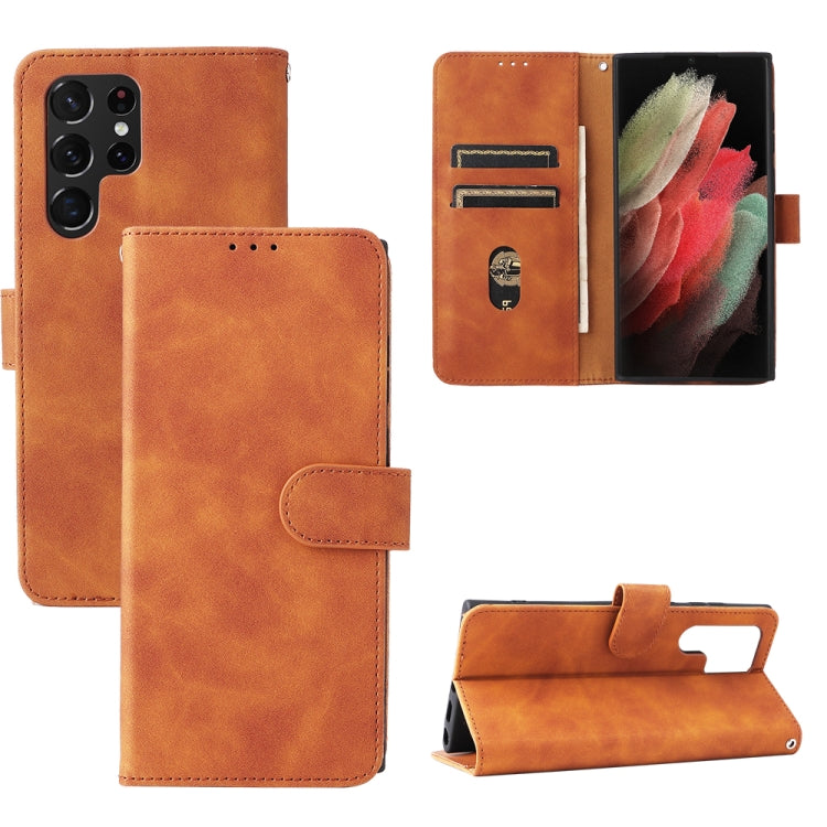 For Samsung Galaxy S22 Ultra 5G Skin Feel Magnetic Buckle Calf Texture PU Phone Case